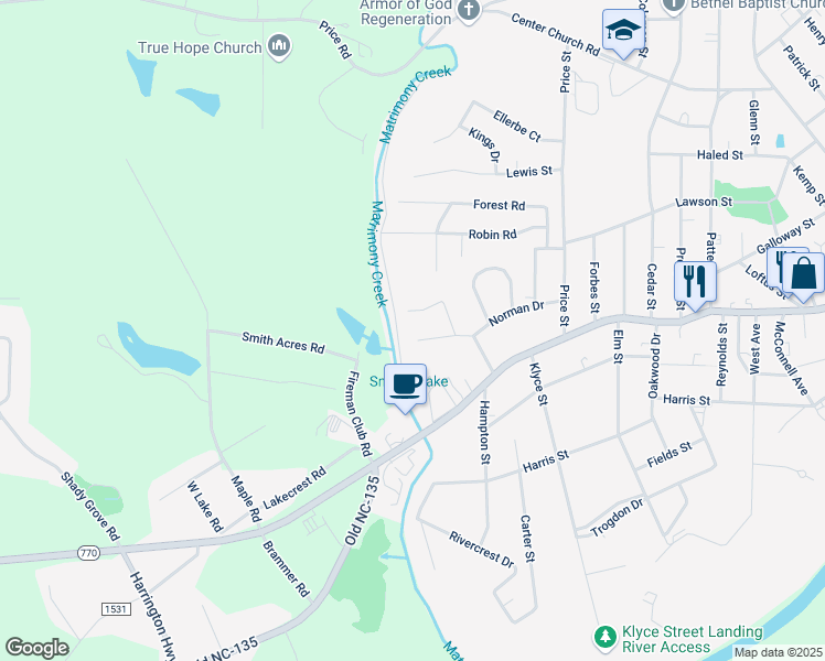 map of restaurants, bars, coffee shops, grocery stores, and more near 1315 Norman Drive in Eden