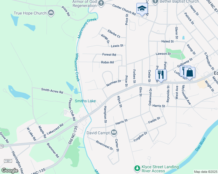 map of restaurants, bars, coffee shops, grocery stores, and more near 1234 Norman Drive in Eden