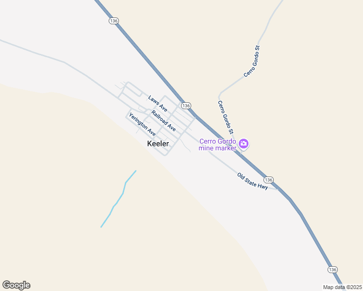 map of restaurants, bars, coffee shops, grocery stores, and more near 100 Cerro Gordo Street in Keeler