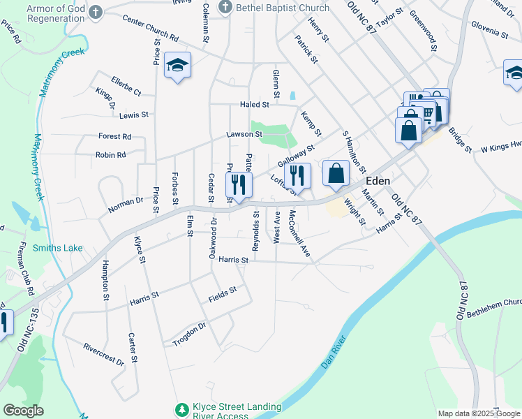 map of restaurants, bars, coffee shops, grocery stores, and more near 995 Old state Highway 770 in Eden