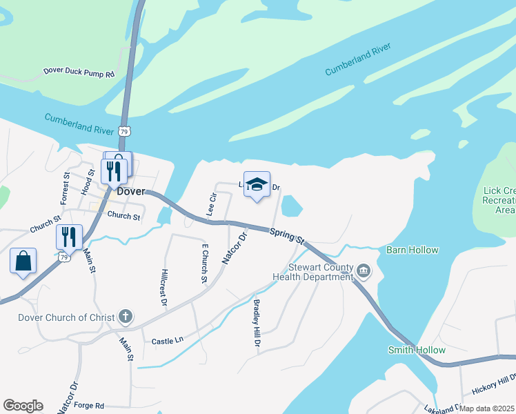 map of restaurants, bars, coffee shops, grocery stores, and more near 723 Spring Street in Dover