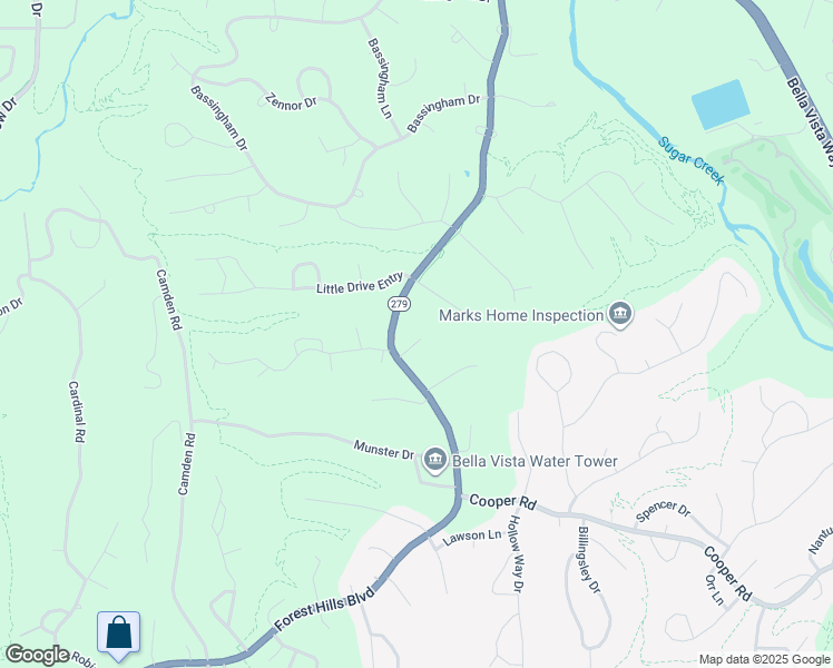 map of restaurants, bars, coffee shops, grocery stores, and more near Forest Hills Boulevard in Bella Vista