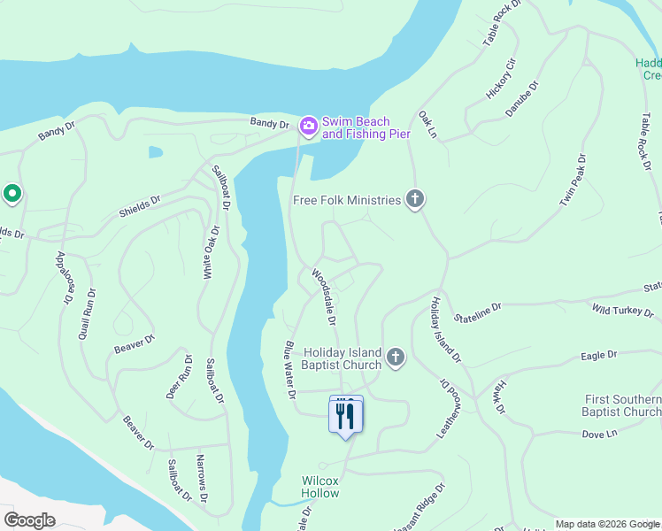 map of restaurants, bars, coffee shops, grocery stores, and more near 86 Hillside Drive in Holiday Island