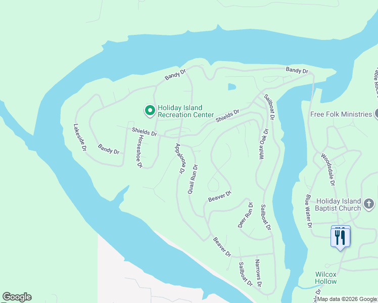 map of restaurants, bars, coffee shops, grocery stores, and more near 4 Quail Run Drive in Holiday Island