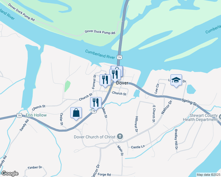 map of restaurants, bars, coffee shops, grocery stores, and more near 309 Donelson Parkway in Dover