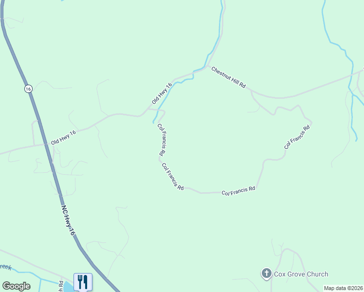 map of restaurants, bars, coffee shops, grocery stores, and more near 389 Col Francis Road in Crumpler