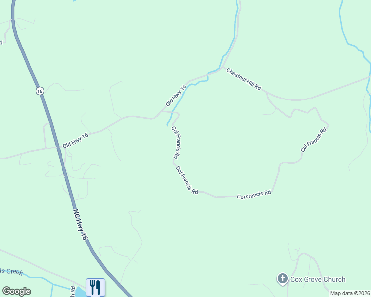 map of restaurants, bars, coffee shops, grocery stores, and more near 389 Col Francis Road in Crumpler