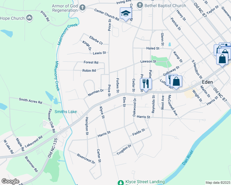 map of restaurants, bars, coffee shops, grocery stores, and more near 1119 Washington Street in Eden