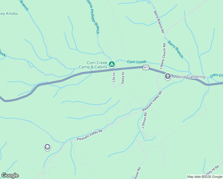 map of restaurants, bars, coffee shops, grocery stores, and more near 445 Lily Lane in Mountain City