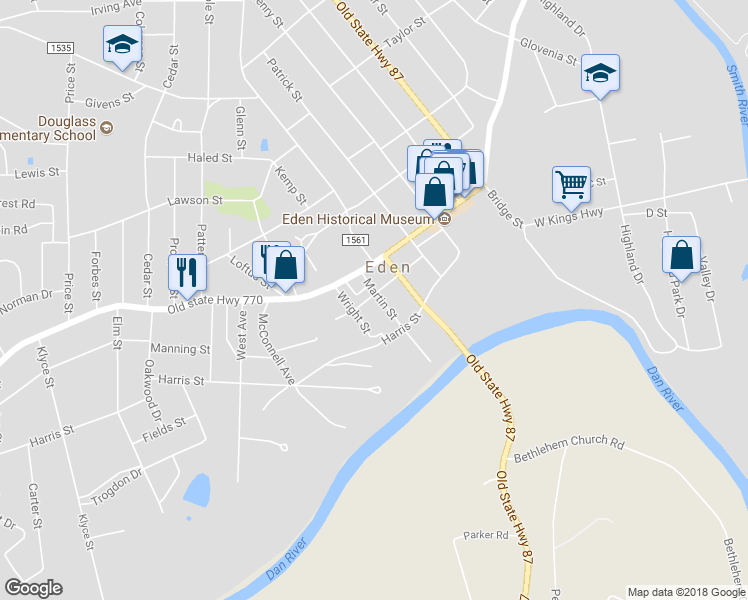 map of restaurants, bars, coffee shops, grocery stores, and more near 916 Burton Street in Eden