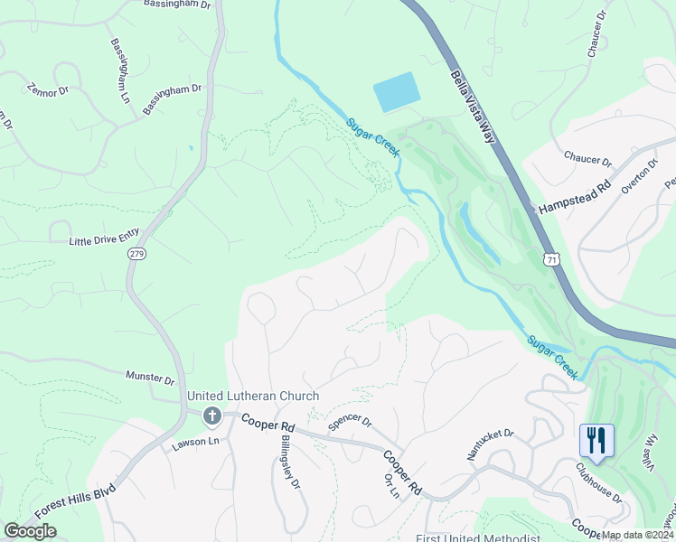 map of restaurants, bars, coffee shops, grocery stores, and more near 9 Arnold Lane in Bella Vista