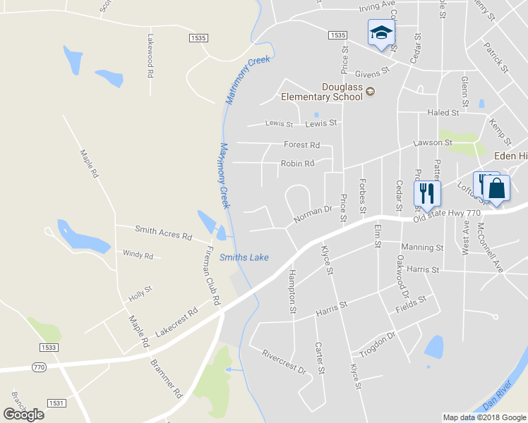 map of restaurants, bars, coffee shops, grocery stores, and more near 1302 Hillside Drive in Eden