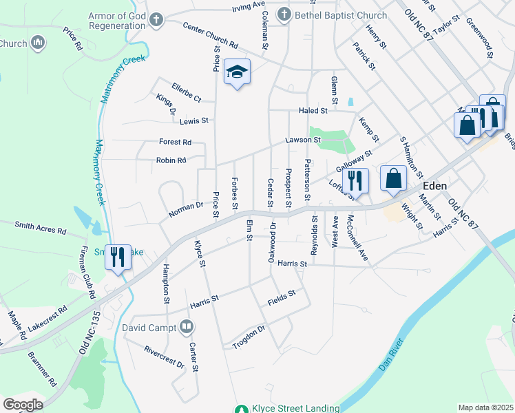 map of restaurants, bars, coffee shops, grocery stores, and more near 1109 Washington Street in Eden