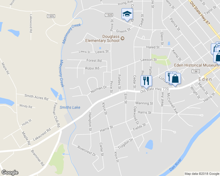 map of restaurants, bars, coffee shops, grocery stores, and more near 1200 Norman Drive in Eden