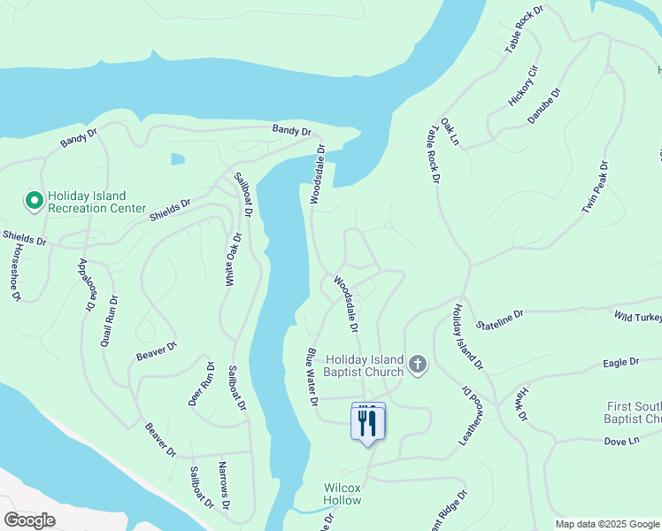 map of restaurants, bars, coffee shops, grocery stores, and more near 110 Woodsdale Drive in Holiday Island