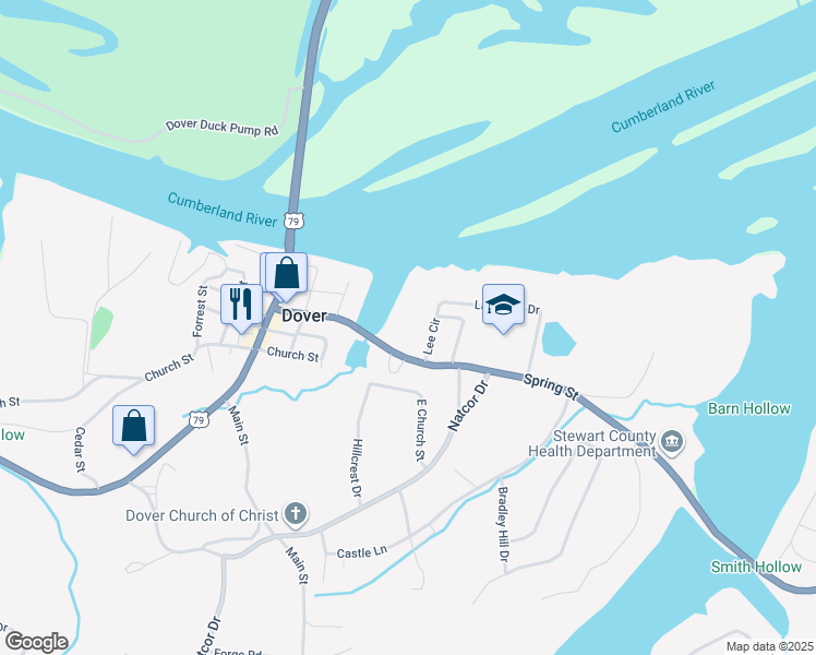 map of restaurants, bars, coffee shops, grocery stores, and more near 537 Spring Street in Dover