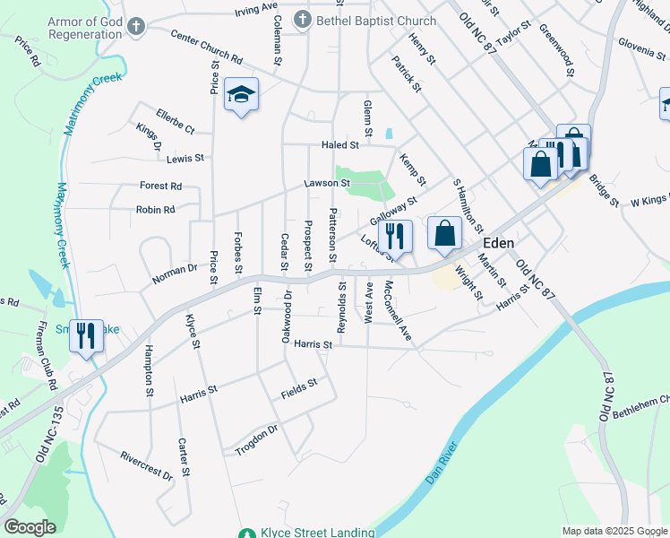 map of restaurants, bars, coffee shops, grocery stores, and more near 995 Old state Highway 770 in Eden