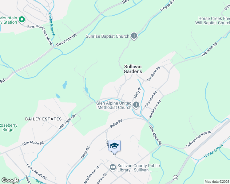 map of restaurants, bars, coffee shops, grocery stores, and more near 3327 Baines Road in Kingsport