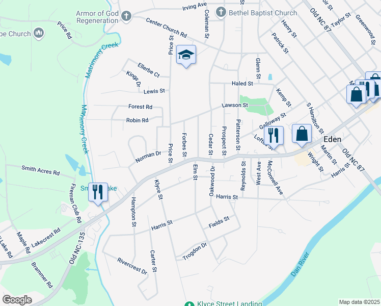 map of restaurants, bars, coffee shops, grocery stores, and more near 1119 Washington Street in Eden