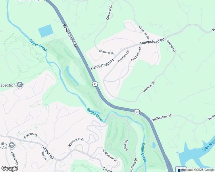 map of restaurants, bars, coffee shops, grocery stores, and more near 43 Overton Drive in Bella Vista