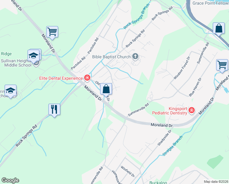map of restaurants, bars, coffee shops, grocery stores, and more near 1508 Polo Fields Place in Kingsport