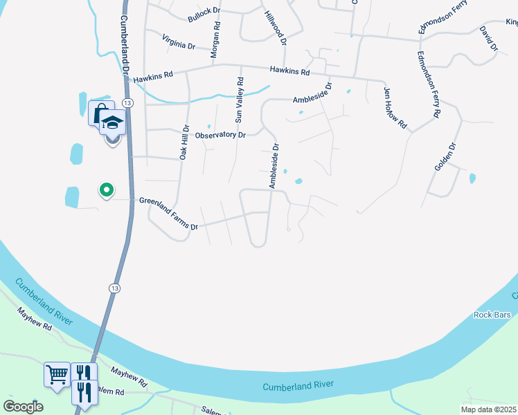 map of restaurants, bars, coffee shops, grocery stores, and more near 143 Greenland Farms Drive in Clarksville