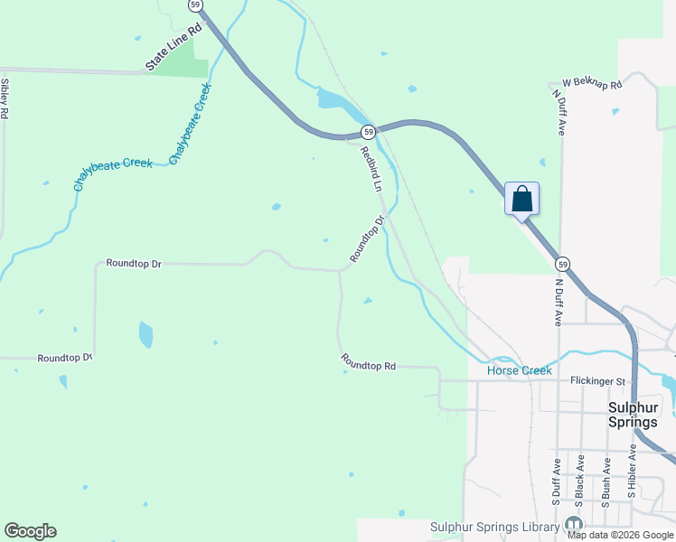 map of restaurants, bars, coffee shops, grocery stores, and more near 20661 Roundtop Road in Sulphur Springs