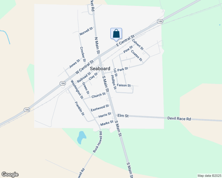 map of restaurants, bars, coffee shops, grocery stores, and more near 312 South Main Street in Seaboard