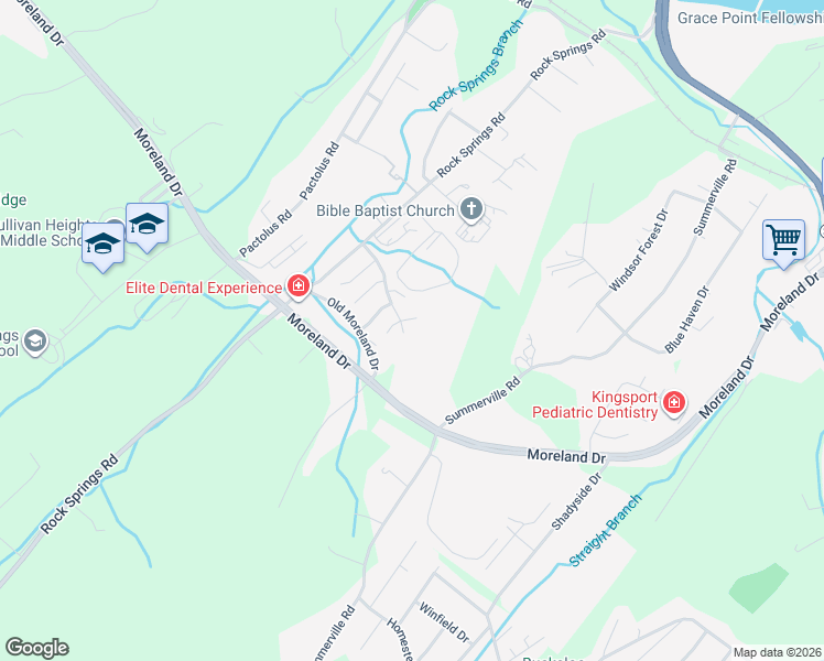 map of restaurants, bars, coffee shops, grocery stores, and more near 1508 Polo Fields Place in Kingsport