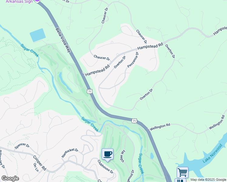 map of restaurants, bars, coffee shops, grocery stores, and more near 8 Sennen Lane in Bella Vista