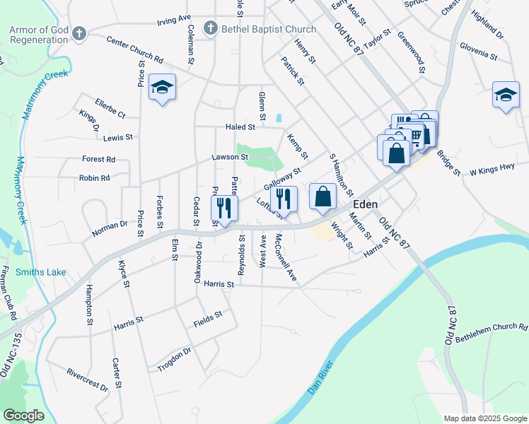 map of restaurants, bars, coffee shops, grocery stores, and more near 969 Washington Street in Eden