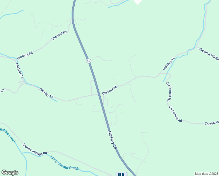 map of restaurants, bars, coffee shops, grocery stores, and more near 7587 Old Highway 16 in Crumpler