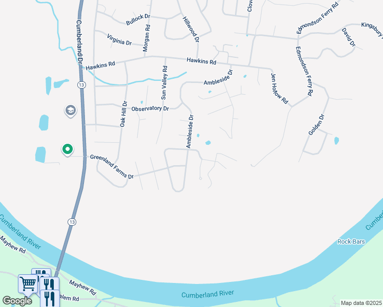 map of restaurants, bars, coffee shops, grocery stores, and more near 1359 Ambleside Drive in Clarksville