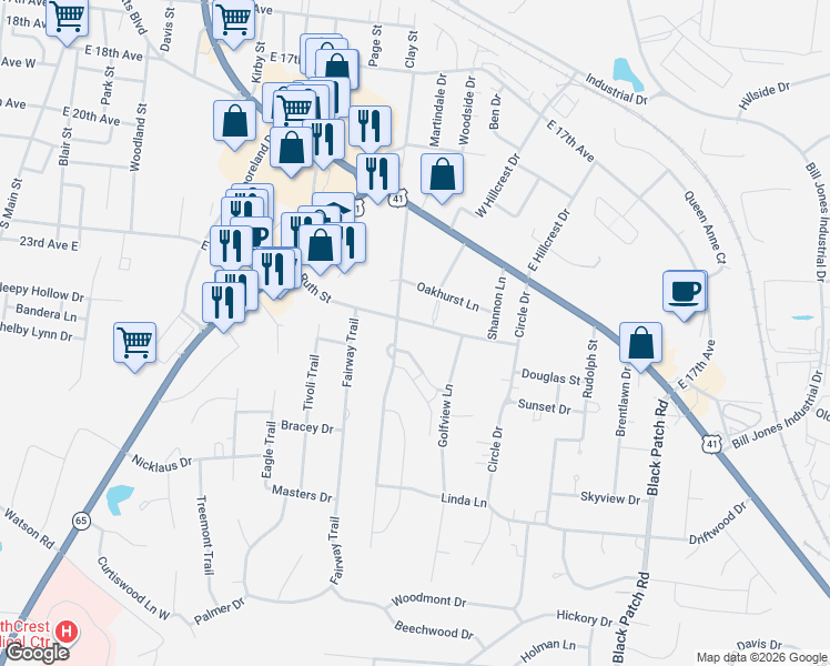 map of restaurants, bars, coffee shops, grocery stores, and more near 2202 Ruth Street in Springfield