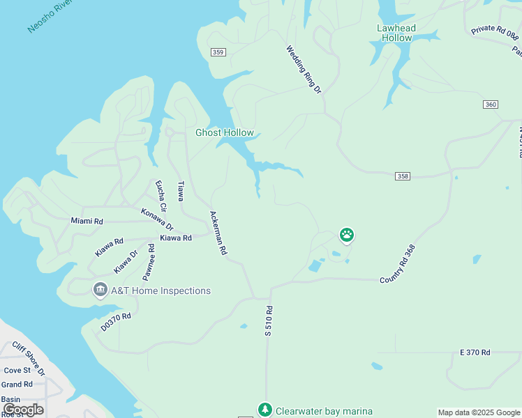map of restaurants, bars, coffee shops, grocery stores, and more near 36415 South 510 Road in Jay