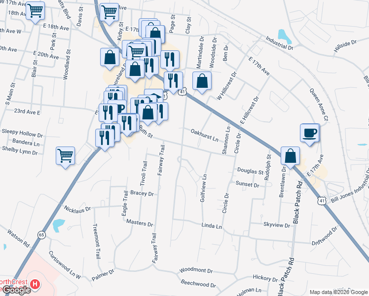 map of restaurants, bars, coffee shops, grocery stores, and more near 2202 Ruth Street in Springfield