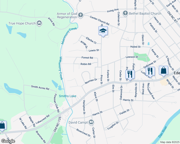 map of restaurants, bars, coffee shops, grocery stores, and more near 1227 Norman Drive in Eden