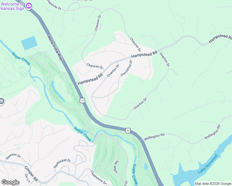 map of restaurants, bars, coffee shops, grocery stores, and more near 28 Penzance Drive in Bella Vista