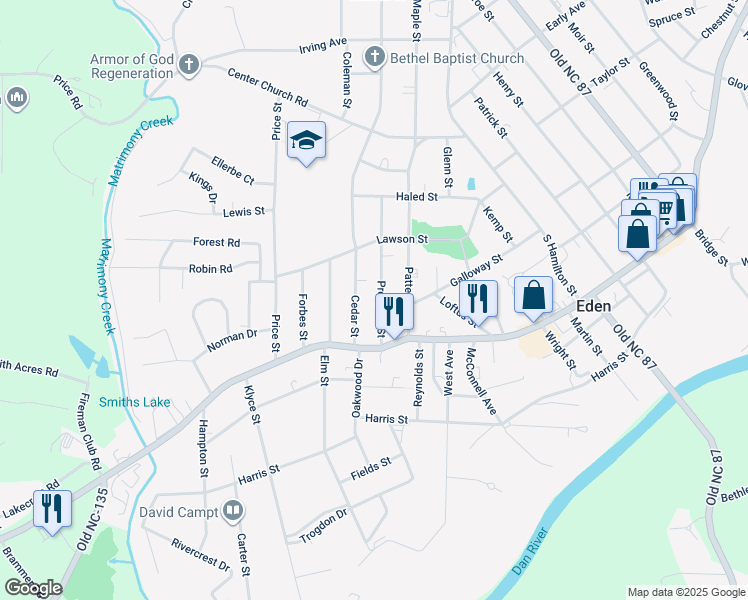 map of restaurants, bars, coffee shops, grocery stores, and more near 629 Prospect Street in Eden
