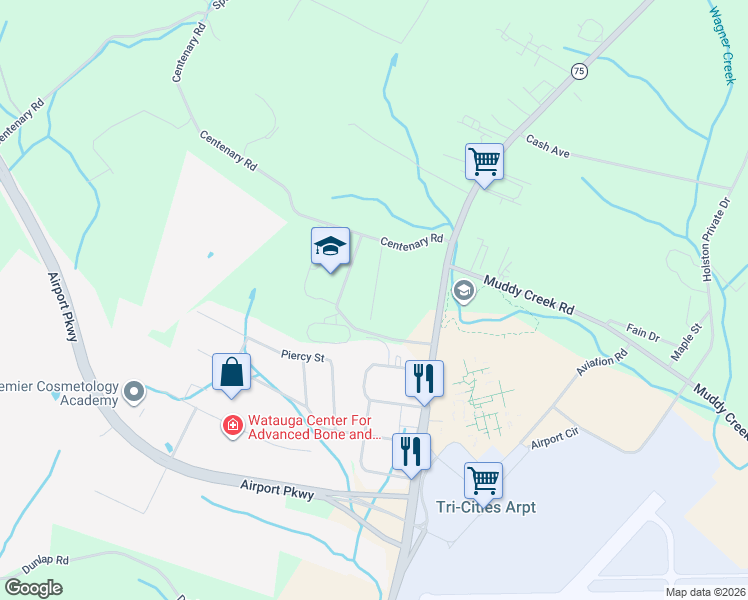 map of restaurants, bars, coffee shops, grocery stores, and more near 2348 Tennessee 75 in Blountville