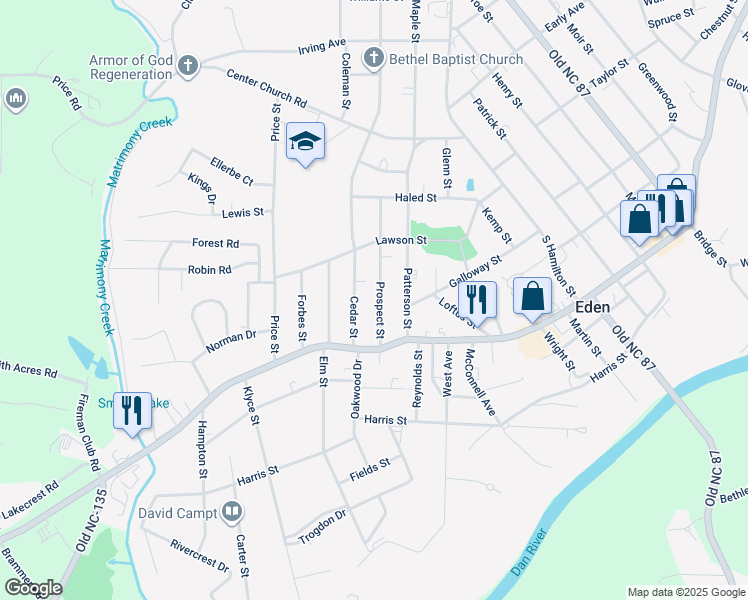 map of restaurants, bars, coffee shops, grocery stores, and more near 629 Prospect Street in Eden