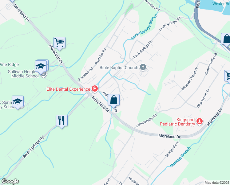 map of restaurants, bars, coffee shops, grocery stores, and more near 1315 Carrberry Court in Kingsport