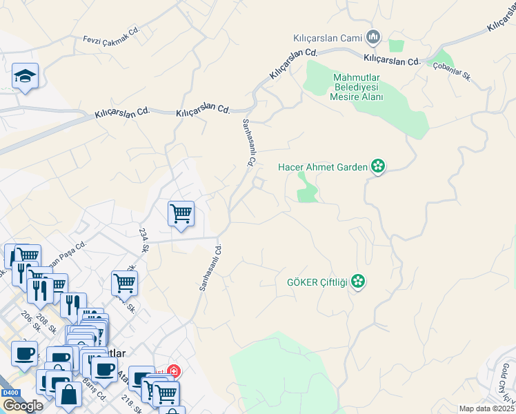 map of restaurants, bars, coffee shops, grocery stores, and more near in Alanya