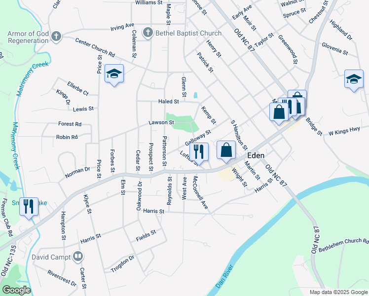 map of restaurants, bars, coffee shops, grocery stores, and more near 1012 Galloway Street in Eden