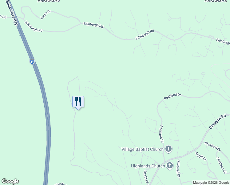 map of restaurants, bars, coffee shops, grocery stores, and more near 44 Kirkpatrick Lane in Bella Vista