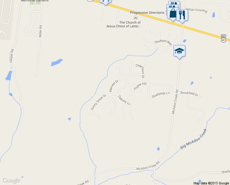 map of restaurants, bars, coffee shops, grocery stores, and more near 3355 Sunny Slope Drive in Clarksville