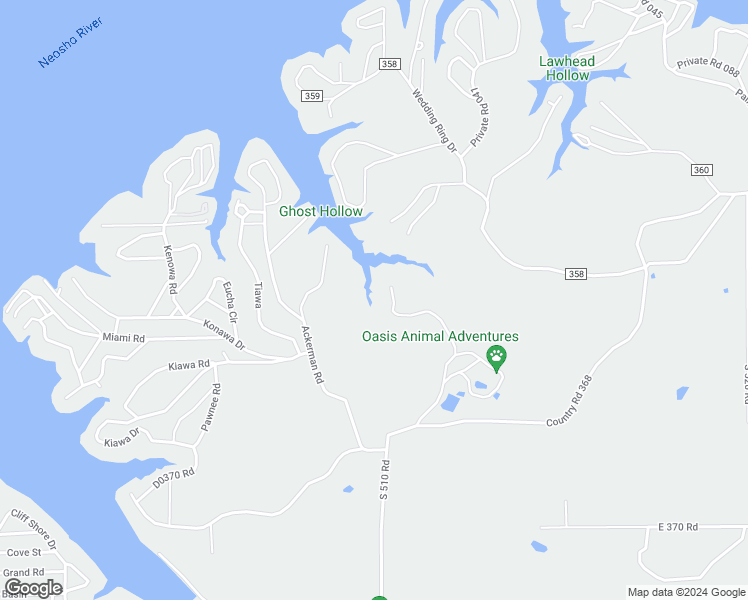 map of restaurants, bars, coffee shops, grocery stores, and more near 36415 South 510 Road in Jay