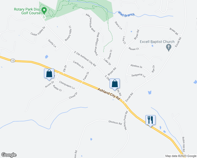 map of restaurants, bars, coffee shops, grocery stores, and more near 3128 East Old Ashland City Road in Clarksville