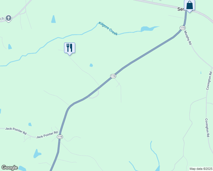 map of restaurants, bars, coffee shops, grocery stores, and more near 13650 Highway 119 in Semora