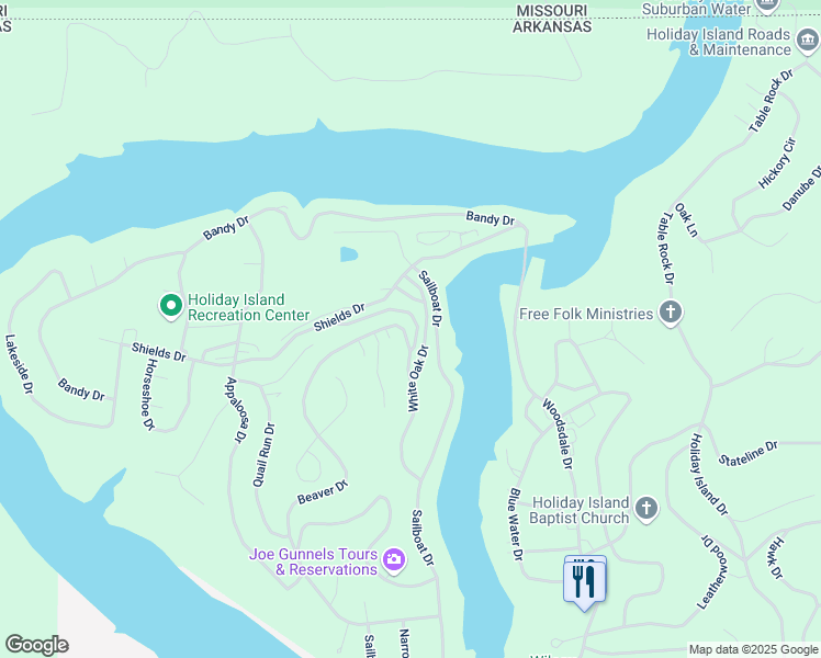 map of restaurants, bars, coffee shops, grocery stores, and more near 59 Oak Point Drive in Holiday Island
